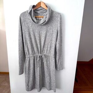 Lou & Grey cowl neck long sleeve draw string waist dress gray white Size Small